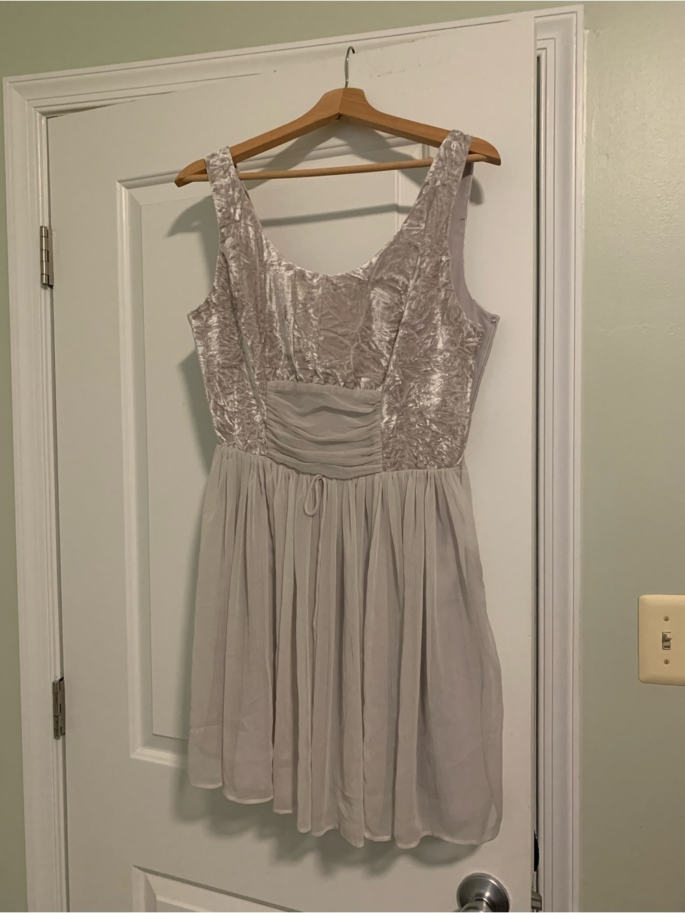 Free People Silver-Gray Velvet Bodice Chiffon Mini Dress